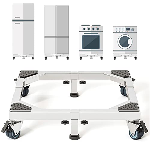 Chinchilla Heavy Duty All Stainless Steel Mobile Fridge Stand Base, Washing Machine Stand with Wheels, Adjustable Furniture Dolly for Washer, Refrigerator and Dryer（Large - color: Natural Color, size: Large