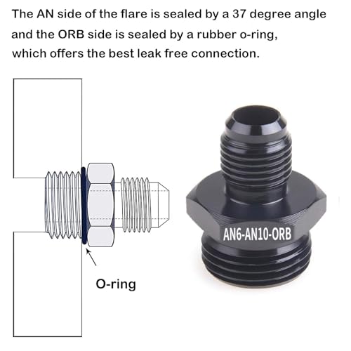 6AN Flare to 10AN ORB Fuel Pump Rail Adapter, Aluminum, Black, 2PCS - size: AN6-AN10