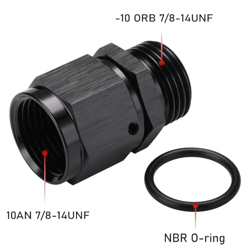 10AN Female Flare Swivel to 10AN -10 ORB Male O-ring Boss Fuel Rail Fitting Adapter Straight Aluminum Black - color: Black, size: 10AN Female to -10 ORB Male