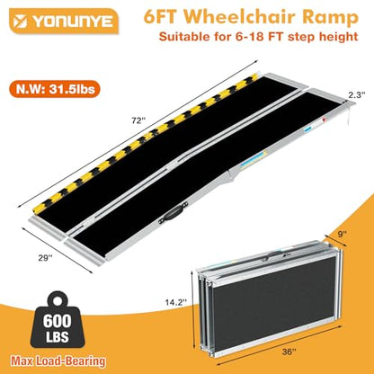 6ft Wheelchair Ramps for Home Steps, Non-Slip Aluminum Threshold Ramp, Foldable Handica Ramp for Wheelchairs in Home, Entry, Shed, Doorway, Curb, Stairs - size: 6FT Using Height 6"-18"