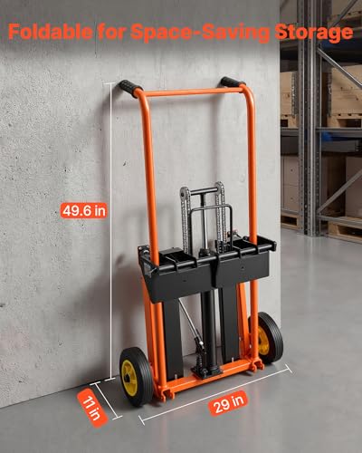 VEVOR Hydraulic Material Lift Winch Stacker, 450 lbs Load Capacity, Pallet Truck Dolly with Fork Lift Table, 39.4 Inches Max Lifting Height, Foldable & Portable Pallet Jack Table Cart, Orange & Black