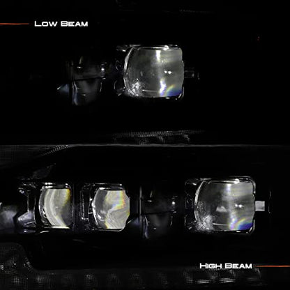 AKKON - [FULL LED High/Low For 09-18 Dodge Ram 1500 2500 3500 Triple Projector Black Headlights w/Sequential Turn Signal - color: Triple Projector Black Housings