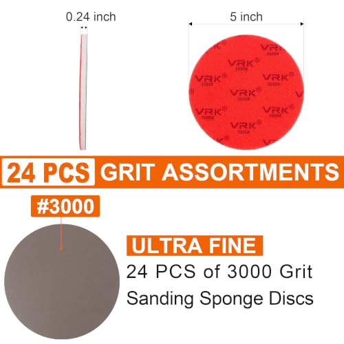 24 PCS 5 Inch Hook and Loop Sanding Sponge Discs Set 3000 Grit - size: 5 In 3000 Grit 24 PCS