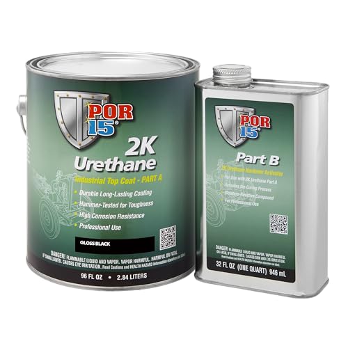 POR-15 2K Urethane - Gloss Black - 128 FL OZ - Two Part Industrial Top Coat | Durable Long-Lasting Coating | Hammer Tough Finish - color: Gloss Black, size: 128 Fl Oz (Pack of 1)