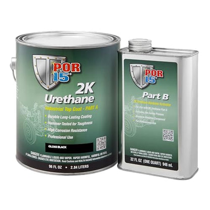 POR-15 2K Urethane - Gloss Black - 128 FL OZ - Two Part Industrial Top Coat | Durable Long-Lasting Coating | Hammer Tough Finish - color: Gloss Black, size: 128 Fl Oz (Pack of 1)