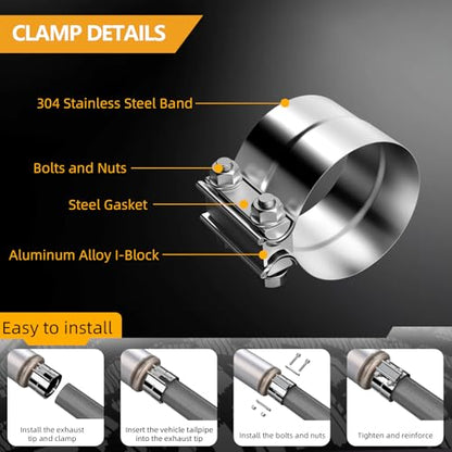 4 Inch Exhaust Muffler with Clamp, 4" Inlet/Outlet 30" Overall Length Resonator, Stainless Steel Straight Through Design Performance Muffler with Clamp, 1 PC - size: 4'' inlet, 7'' body width