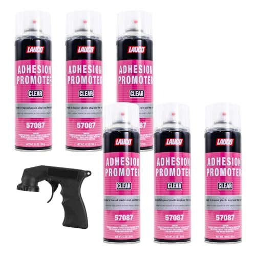 LAUCO Automotive Adhesion Promoter 13 oz Aerosol Spray Can with Aerosol Spray Gun - Pack of 6 - Use on Multi Surfaces Like Automotive Plastics, Bumpers, Vinyl Trim and Fiberglass (57087)
