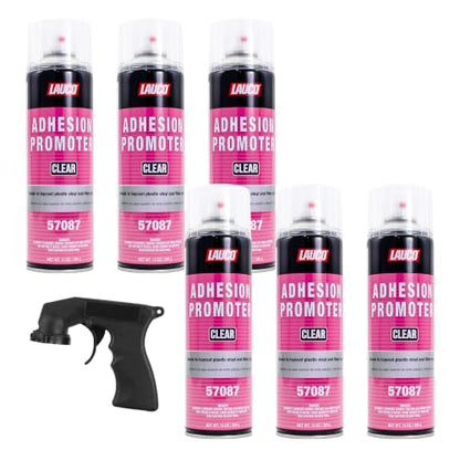 LAUCO Automotive Adhesion Promoter 13 oz Aerosol Spray Can with Aerosol Spray Gun - Pack of 6 - Use on Multi Surfaces Like Automotive Plastics, Bumpers, Vinyl Trim and Fiberglass (57087)