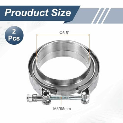 HARFINGTON V Band Clamp with Flange, 304 Stainless Steel, 3.5 Inch, Silver - size: 3.5 Inch