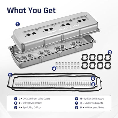 SPELAB Valve Cover Compatible with Hemi Gen III 5.7/6.1/6.4 Engine 2003-2020 Cast Aluminum Silver - color: Silver