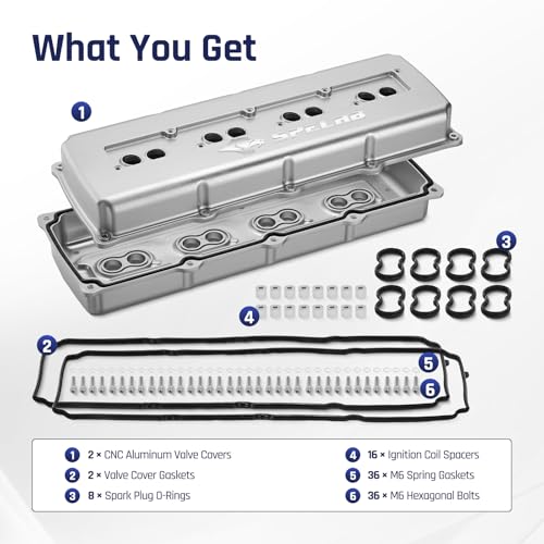 SPELAB Valve Cover Compatible with Hemi Gen III 5.7/6.1/6.4 Engine 2003-2020 Cast Aluminum Silver - color: Silver