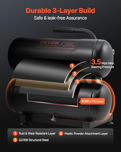 VEVOR Air Compressor, 4.6 Gallon Steel Tank, 1HP 2.2CFM@90 PSI Oil Free Air Compressor & Max 120PSI Pressure, 80dB Ultra Quiet Portable Compressor for Auto Repair, Tire Inflation, Spray Painting, 120V - size: 4.6 Gallon