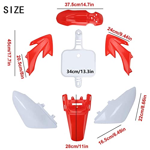 Durable ABS Plastics Kit with High Elasticity Black Tall Seat & Fuel Gas Tank for CRF50F XR50R CRF XR 50 SSR Chinese 110cc 125cc Dirt Pit Bike Body Work Fairing Kit & Bolts (Red) - color: Red