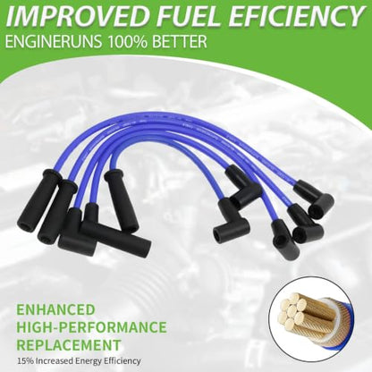 Set of 5 PCS Ignition Spark Plug Wires 671-4070 53186 & 4 Iridium Spark Plugs Compatible with Jeep Wrangler TJ 1997-2002 Dodge Dakota 1999-2002 2.5L L4, 5017058AA RC-CRX023 27497 16804D 700443 9242025 - size: 4070