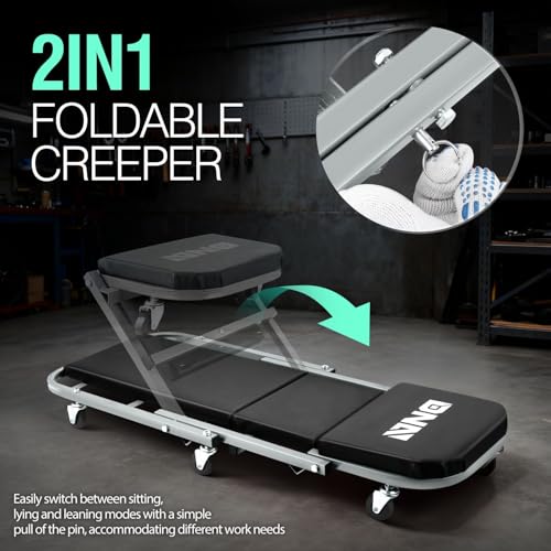 ‎DNA MOTORING TOOLS-00187 40 Inches 2 IN 1 Rolling Folding Car Creeper/Seat, 6 Pcs 2" Casters, 150kg Weight Capacity, Gray - color: Grey, size: 40 Inches