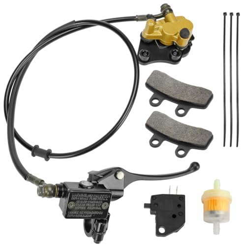 FVRITO Front Disc Hydraulic Brake Master Cylinder Caliper Assembly and Pads for 50cc 70cc 90cc 110cc 125cc SSR Apollo RFZ Taotao Coolster SDG 107 Thumpstar Pitster Pro DHZ Chinese Pit Dirt Bike Parts - color: Black+Gold