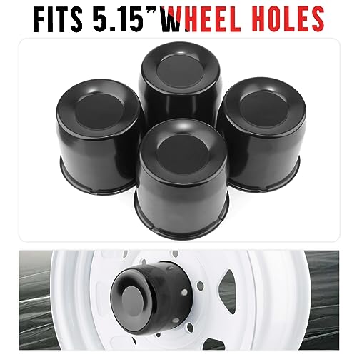 RTRHINOTUNING 4pcs 5.15in 130mm Wheel Center Caps Black Trailer Hub Caps for Trailer SUV Rims 5in Tall - color: Black, size: 5.15" Center Hole, 5" Height