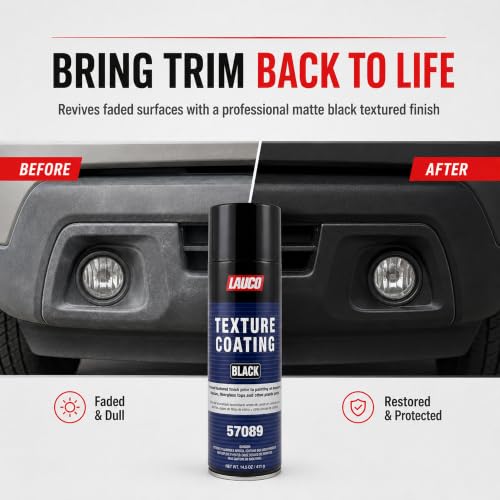 LAUCO Texture Coating Black 14.5 oz Aerosol Spray, Professional Automotive Trim and Bumper Refinisher, Durable Flexible Matte Finish for Plastic, Metal, and Fiberglass Surfaces, Easy Spray Application 57089