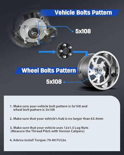 ECCPP 4PCS 1.25 inch 5x108 wheel spacers 5 lug for Ford Escape 2013-2024 - size: 1.25 inch