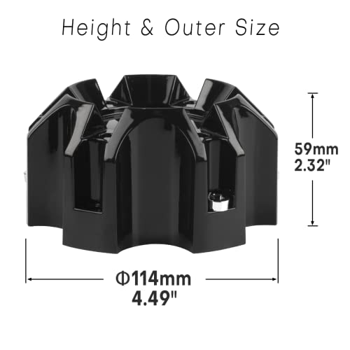 4.49in Wheel Center Caps for Ballistic Black Center Cover Replacement, 4 Pack, 6 lugs