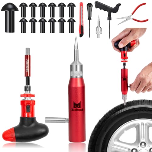 Richcat Tubeless Tire Puncture Repair Kit with Mushroom Plug, Repairs punctures and Flat Tires for Motorcycles, Cars, Trucks, ATVs and Tractors - size: 12pcs Mini Plug Kit