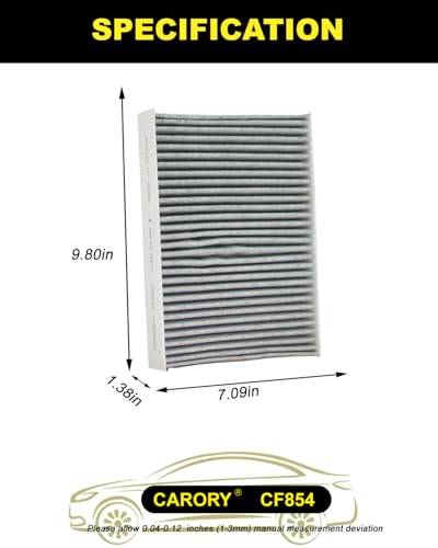 CARORY Cabin Air Filter w/Activated Carbon for 2017-2022 Nissan Qashqai, 2014-2020 Rogue, 2017-2022 Rogue Sport, CF854 - size: 7.1" x 9.8" x 1.4"