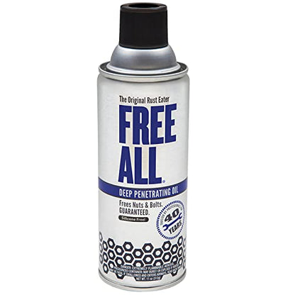Free All Rust Eater Deep Penetrating Oil, 11 oz Aerosol – Loosens Rusted Bolts, Nuts, Pipe Connections & Locks – Industrial-Grade Rust Remover, Silicone-Free Lubricant, Safe on Paint, Plastic Surfaces - style: 11 Ounces