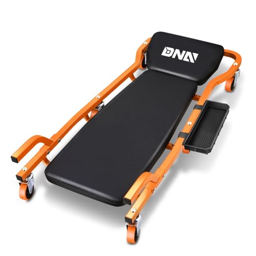 DNA MOTORING TOOLS-00272 Rolling Car Creeper with 3-leves Adjustable Headrest & 6 Casters,300lbs Max Weight Capacity,Orange - color: Orange