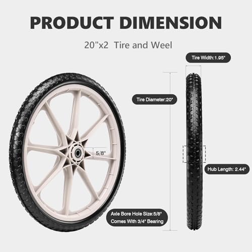 20" Flat Free Tire and Wheel with 3/4" & 5/8" Bearing, 2 Pack - color: Grey