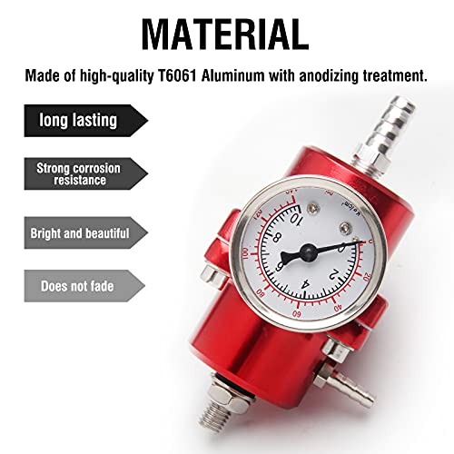 Adjustable Fuel Pressure Regulator With Gauge Hose 0-140 PSI Universal 6AN FPR Kit Aluminum Red - color: red