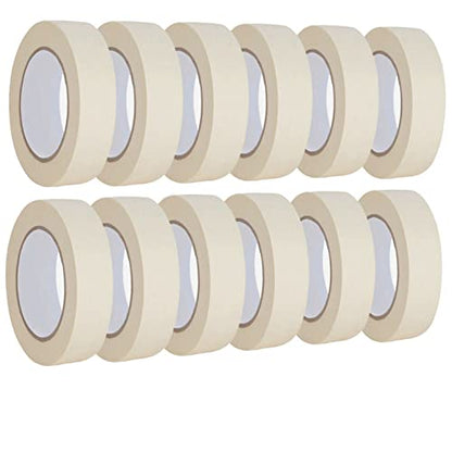 Lazybug studio Masking Tape 1 inch 12 Pack, Adhesive Painting Tape Bulk for General Purpose Use, 1 inch x 55 Yards x 12 Rolls, 660 Yards in Total - size: 1 Inch Wide
