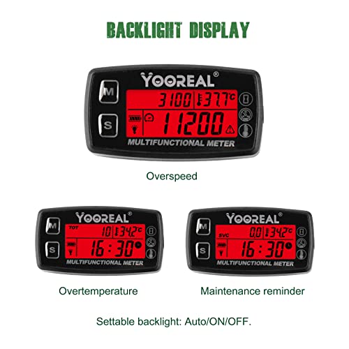 YOOREAL Engine Water Oil Temperature Gauge Digital Tachometer Hour Meter