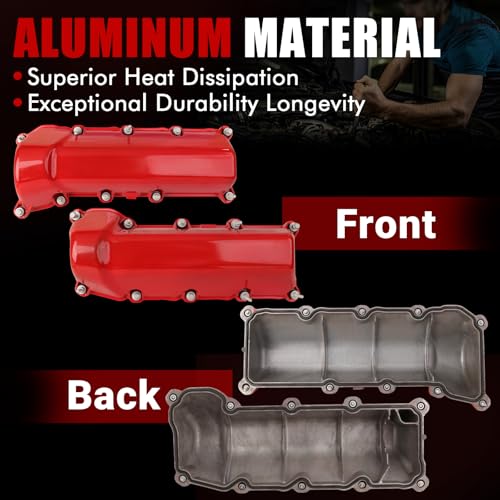MITZONE Aluminum Valve Cover Set Compatible with Dodge Ram 1500 Durango Dakota Nitro Jeep Commander Grand Cherokee 3.7L V6 2004-2012 Replace 53021937AC 53021938AB - color: Red-Aluminum
