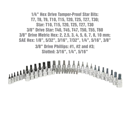 OEMTOOLS 23992 44 Pc Torx Bit Set & Allen Socket Set with 1/4" & 3/8" Drive - size: 44 Piece