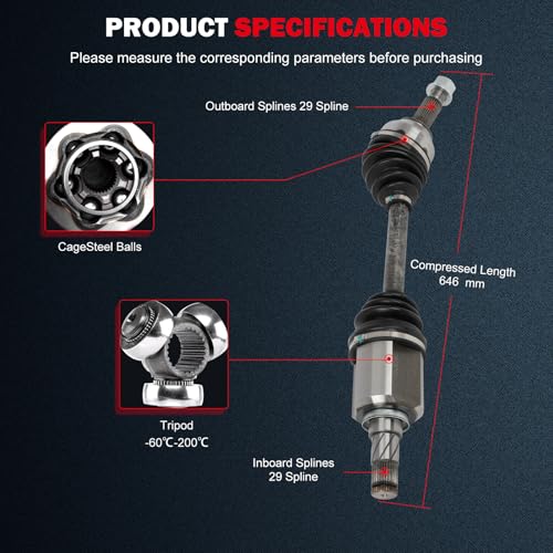 CCIYU CV Axle for Nissan Altima 2007-2012 - Front Left - Manual - NCV53922 - size: 18-0022