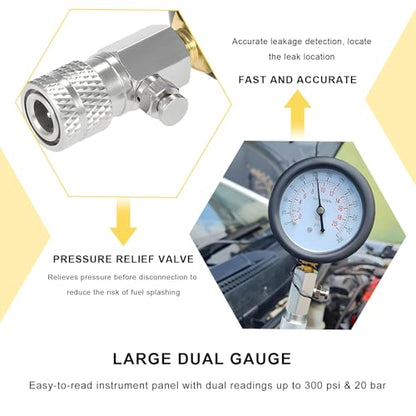 Compression Tester Kit, 0-300 PSI Petrol Engine Cylinder Pressure Test Tool with Hose & Adapters, Small Engine Compression Gauge Tool Set for Testing Car Motorcycle Snowmobile