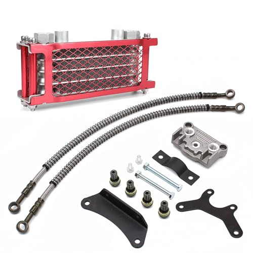 Motorcycle Engine Oil Cooler,Universal Engine Oil Cooling Kit for ATV Pit Bike Motorbike,Dirt Bike Oil Cooler Cooling Engine Radiator Kit Universal for 70cc 110cc 125cc 140cc Motorcycle - color: red