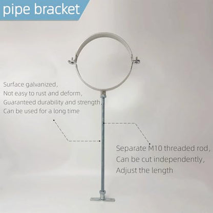 2 Sets 10 Inch Adjustable Pipe Hanger Strap，Heavy Duty Galvanized Iron Stove Pipe Bracket，Wall Support Chimney Pipe Holder，Round Split Ring Vent Conduit Carrier Kit，with All Mounting Screws