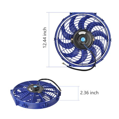 12" Electric Radiator Cooling Fan Assembly Kit 12V 80W，Blue, 2 PCS - size: 12” -2PCS, style: Blue