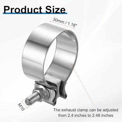 HARFINGTON 410 Stainless Steel Exhaust Clamp 2.48" Butt Joint Narrow Band Muffler Seal Exhaust Narrow Lap Butt Clamps for Pipes Mufflers Converters System Repair, Silver - size: Range 63-71 mm, Band Width 30mm