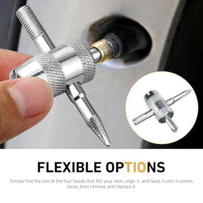 4-in-1 Stainless Steel Tire Valve Stem Tool, Multifunctional Valve Core Remover, Puller & Screwdriver Wrench, Tire Repair Accessories for Car, Motorcycle, Bicycle