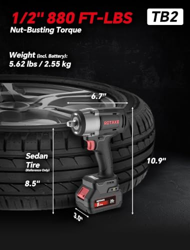 ROTAKE 20V Mid-Torque 1/2" Cordless Impact Wrench Kit, 880 FT-LBS, TB2 - size: 1/2" (880 ft-lbs) TB2