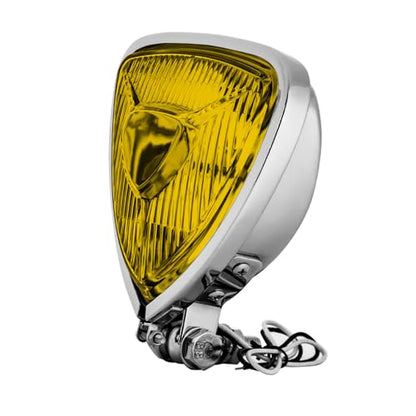 Motorcycle LED Headlight, Custom Triangle Headlamp, Upgraded Bikes' Chrome Front Light Universal Fit Chopper Cafe Racer Bobber Harley Springers Triumph - Bottom Mount Amber Lens - size: 1043-chrome-amber