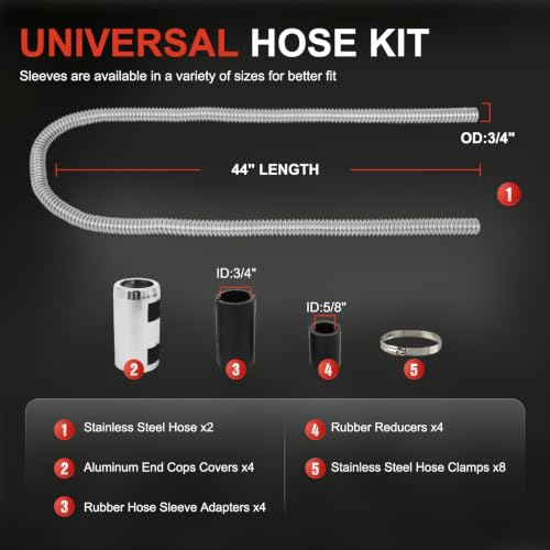 44" Stainless Steel Radiator Flexible Coolant Water Hose Kit - color: Silver, size: 44 Inch
