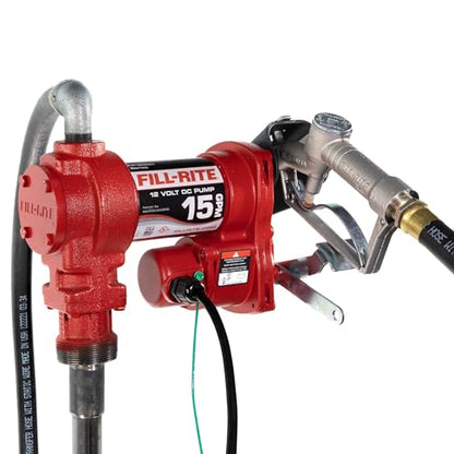 Fill-Rite FR1210H 12V 15 GPM Fuel Transfer Pump with Discharge Hose & Manual Nozzle | Gasoline, Diesel, Kerosene, Ethanol & Methanol Blends & Biodiesel - style: Manual Nozzle