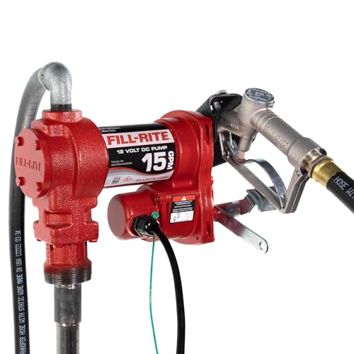 Fill-Rite FR1210H 12V 15 GPM Fuel Transfer Pump with Discharge Hose & Manual Nozzle | Gasoline, Diesel, Kerosene, Ethanol & Methanol Blends & Biodiesel - style: Manual Nozzle