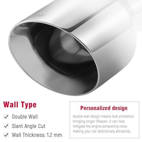 Upower 2.5" inlet Universal Diesel Exhaust Tip 4.5" Outlet 7" Long Polished Stainless Steel Exhaust Tailpipe Weld-On Double Wall Slant Cut Tail Pipe (2PCS) - style: Polished Sliver