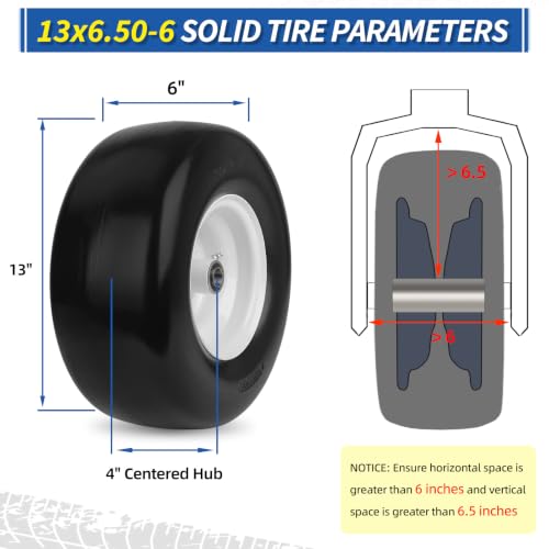 GICOOL 13x6.50-6 Flat Free Front Tire and Wheel for Zero Turn Mower, 2PK - size: 13x6.50-6 Flat-free Tire - 2 Pack