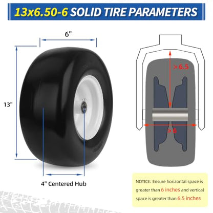 GICOOL 13x6.50-6 Flat Free Front Tire and Wheel for Zero Turn Mower, 2PK - size: 13x6.50-6 Flat-free Tire - 2 Pack