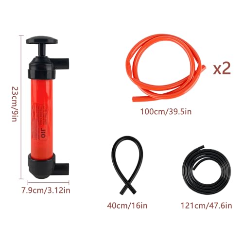 ZUFECY Multi-Function Siphon Pump Kit - Hand-Operated Fuel Transfer Pump with 39.4Inch Hose, for Gasoline, Oil, Water, Air & Inflation, Car and Home Emergency Use